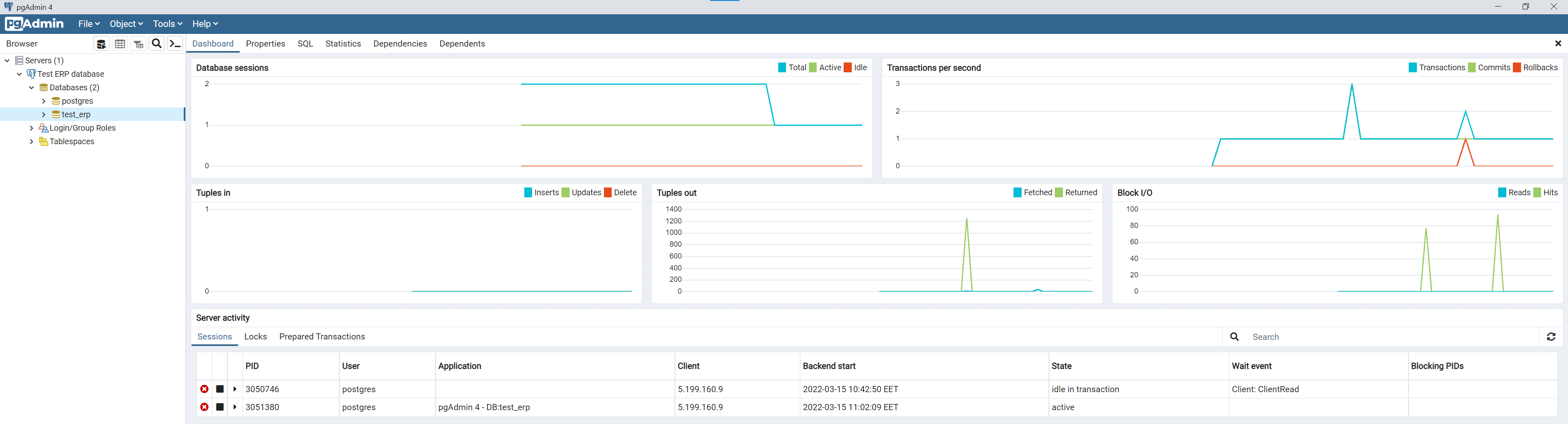 pgAdmin 4 connected to a new server