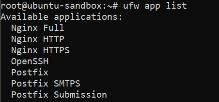 Seznam aplikací UFW