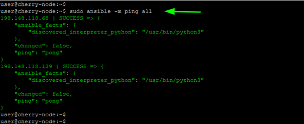 Ansible ping managed hosts