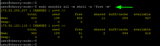Ansible shell module check memory usage