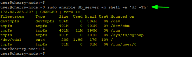 Ansible shell module check disk usage
