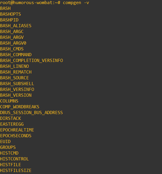 compgen -v command output