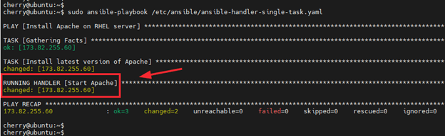 Ansible task followed by a handler