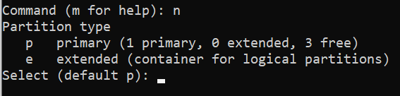 fdisk create new partition