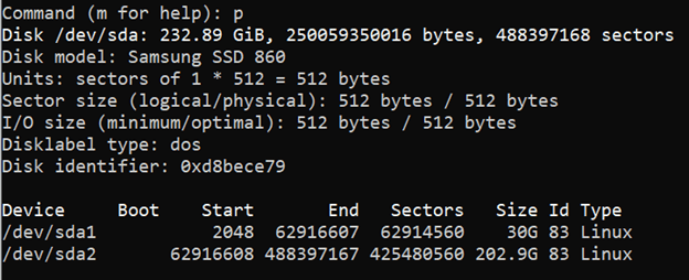 check partition table