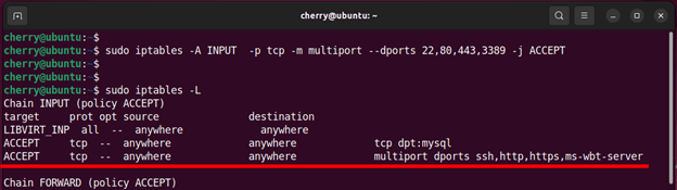 Iptables open multiple ports