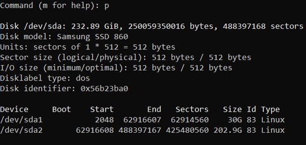 Check partition table