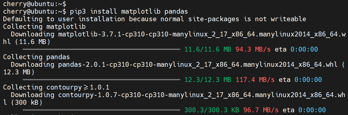 pip3 install matplotlib pandas