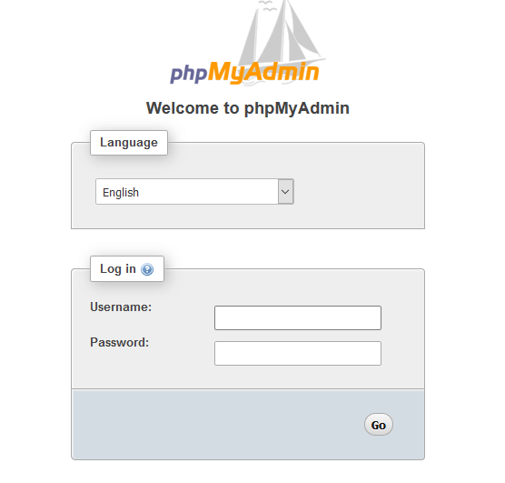 login interface for phpmyadmin example