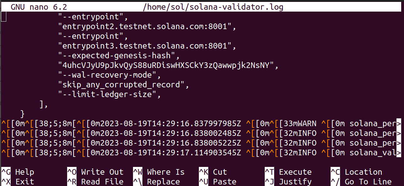 View the Solana validator log file