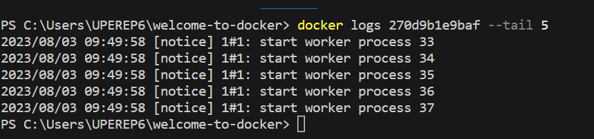 docker logs with --tail 