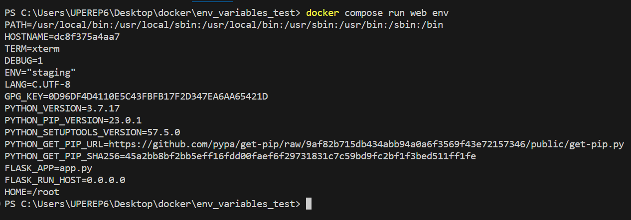 docker compose run web env 