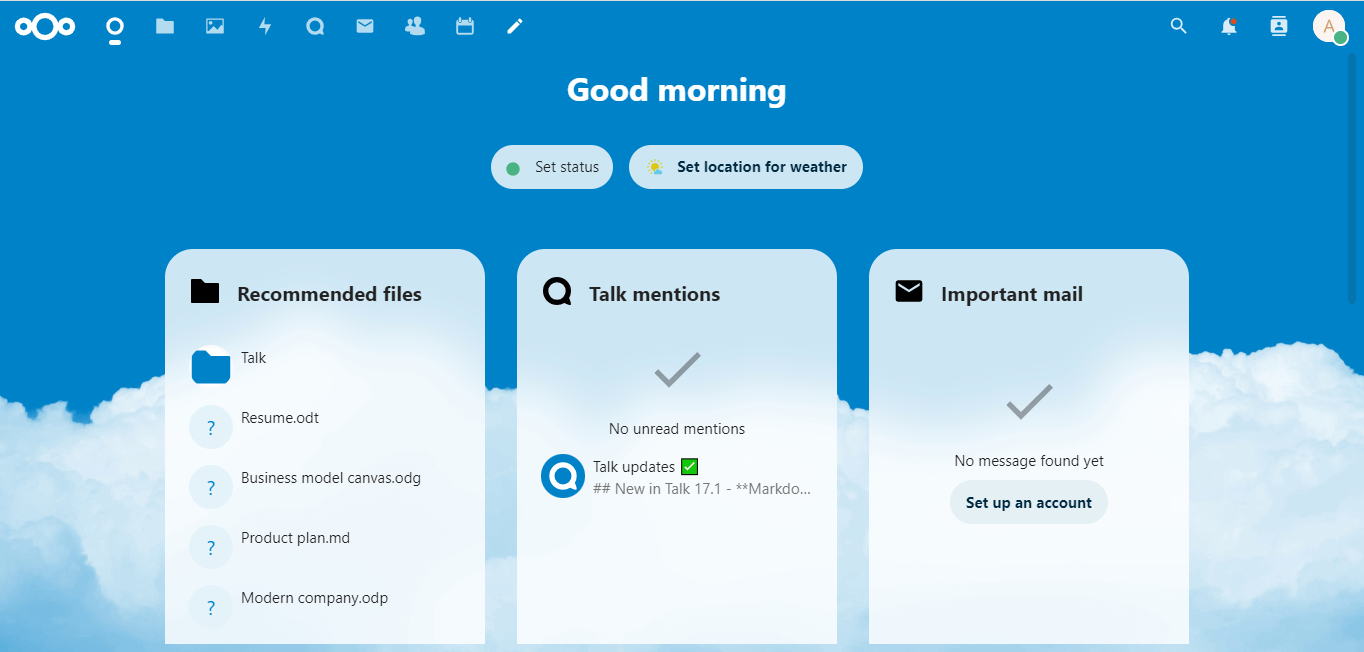 Default user dashboard