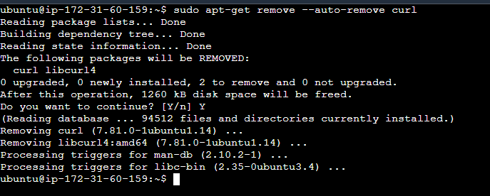 Removing curl with its dependencies
