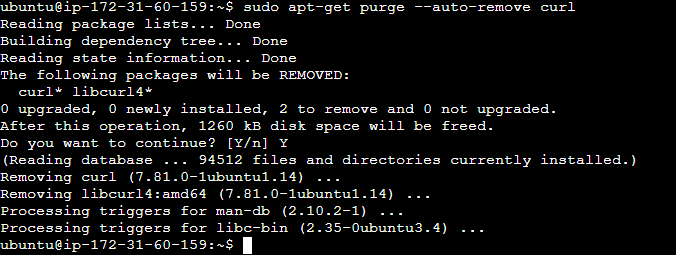 Removing curl with its dependencies and configurations