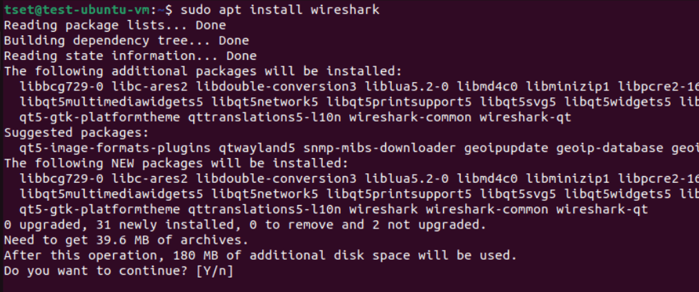install wireshark using APT example