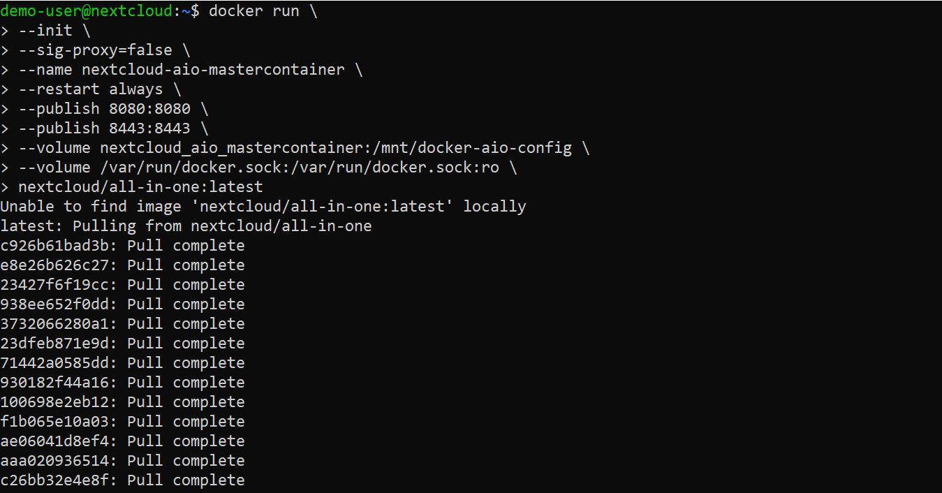 Pulling the Nextcloud AIO image