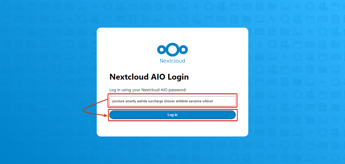 Nexcloud AIO login page