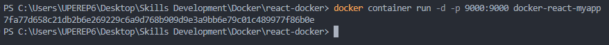 Docker container run -d -p 9000:9000 docker-react-application