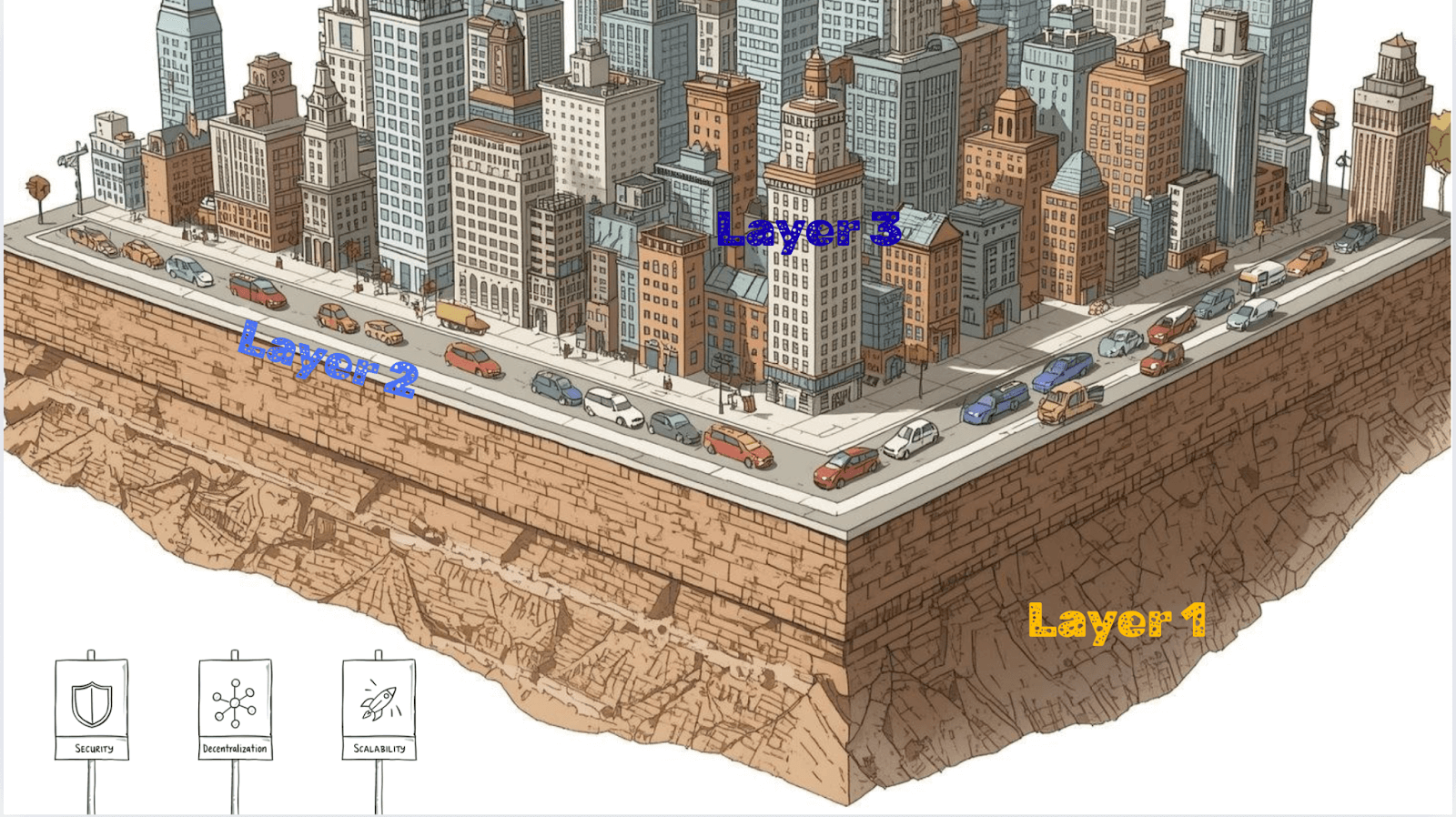 visualisation of blockchain layers in a city