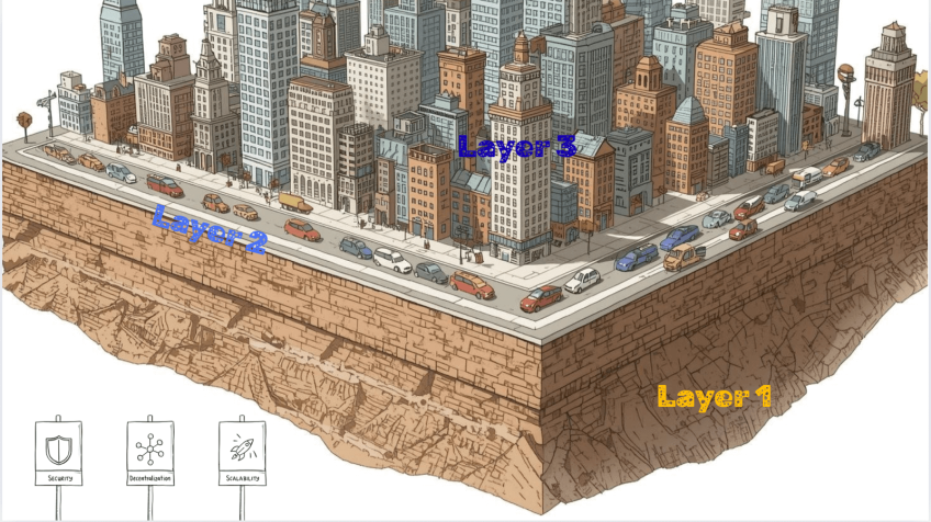 visualisation of blockchain layers in a city
