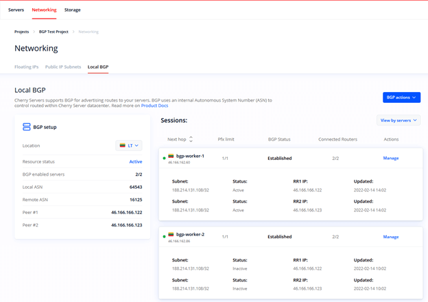 Local BGP service dashboard