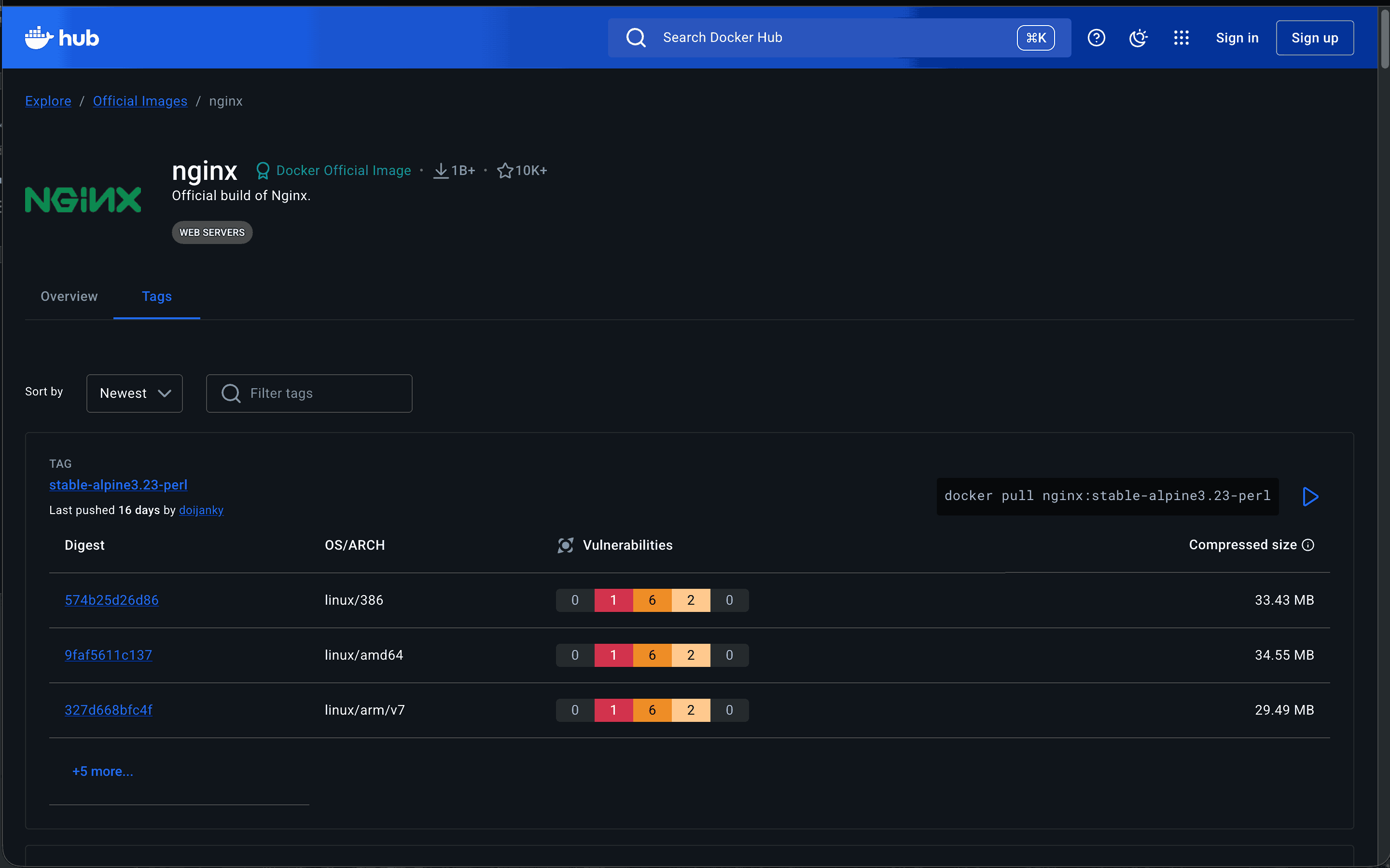 The Nginx repository on Dockerhub