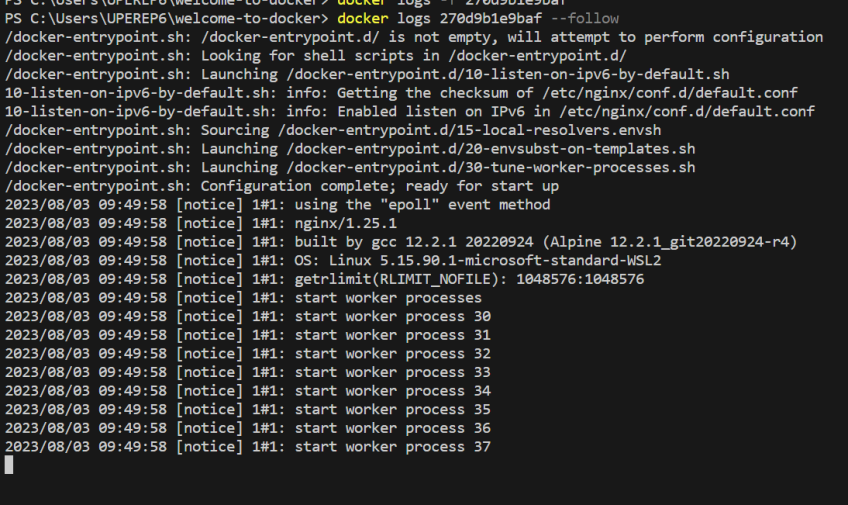 docker logs with --follow