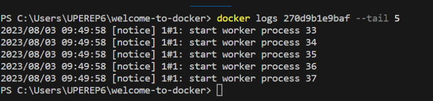 docker logs with --tail