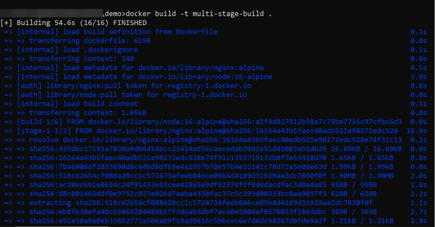 build the docker image using a multi-stage Dockerfile