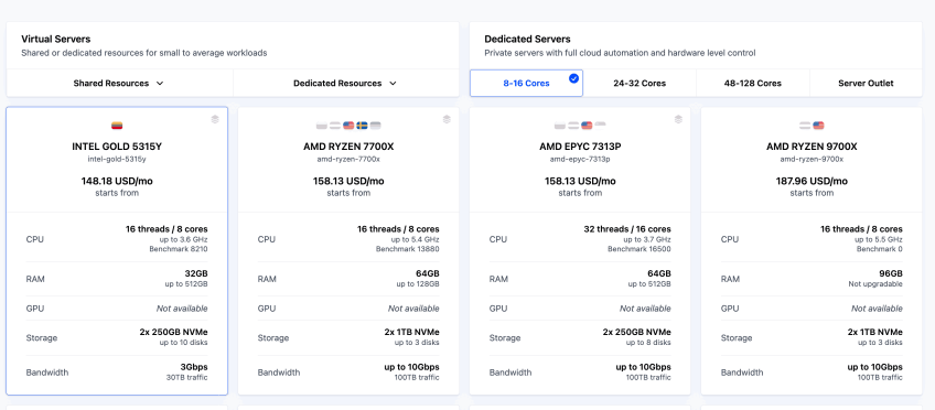 Select a server plan