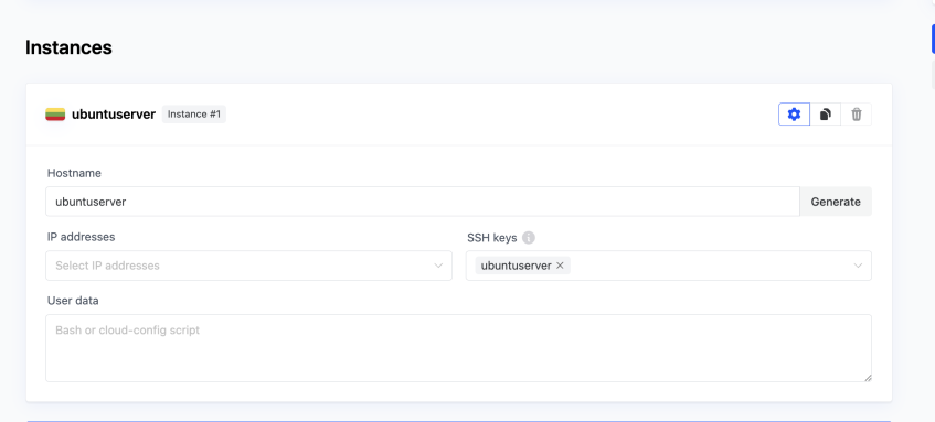 Setup instance name and ssh key