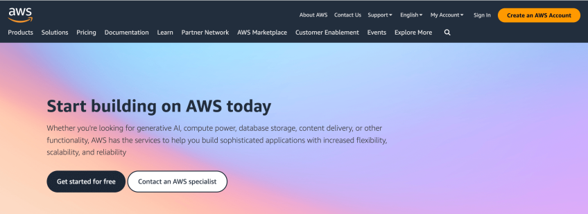 AWS website home page