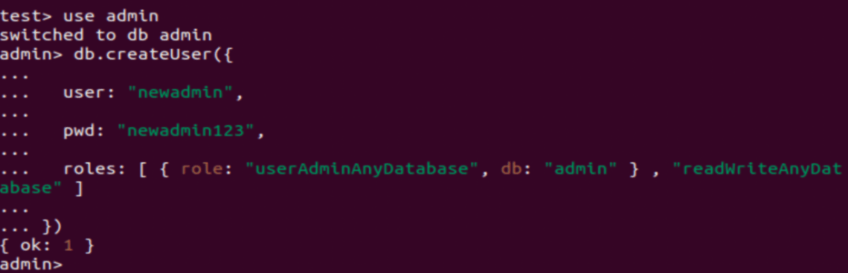 Create mongodb admin user