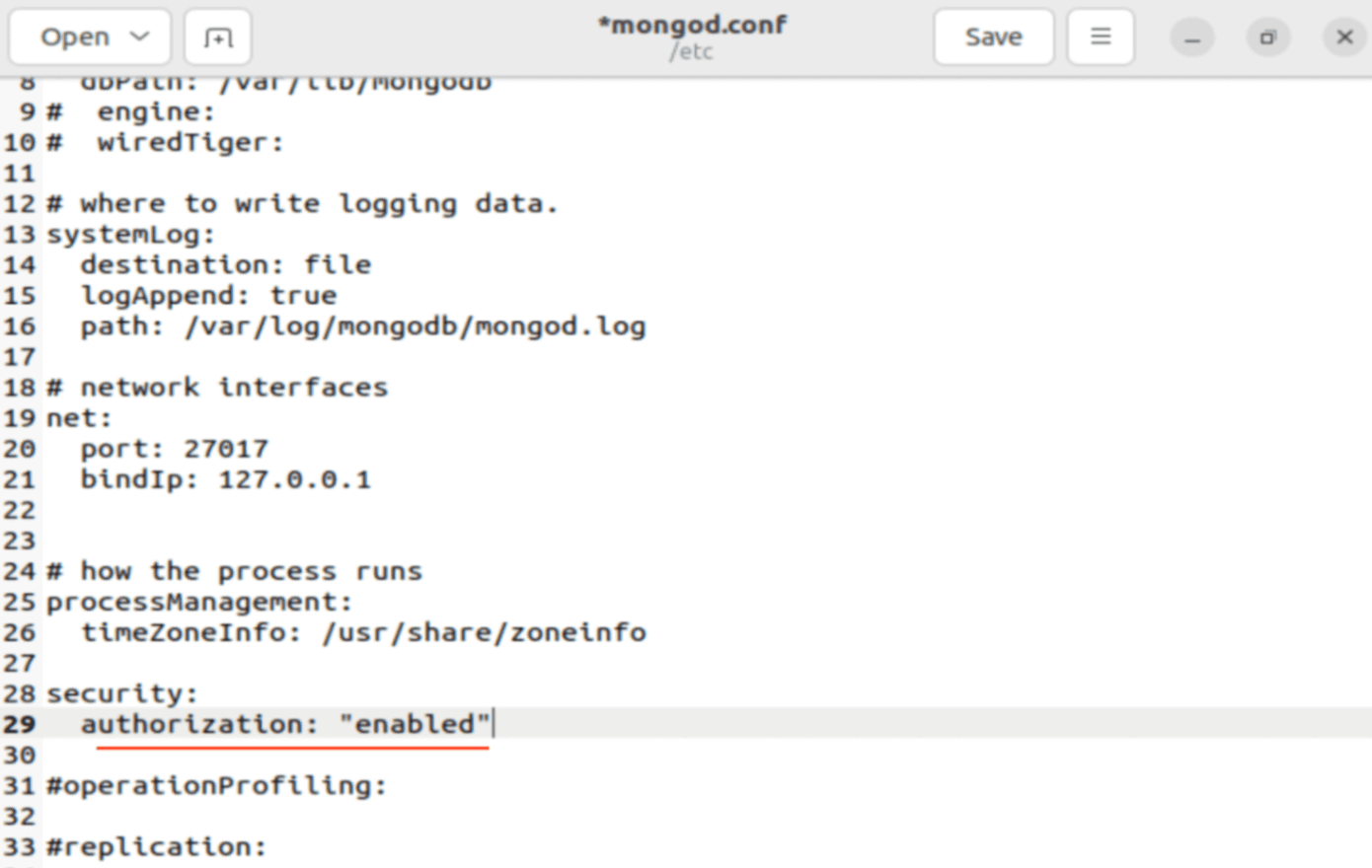 Enable authentication in mongodb