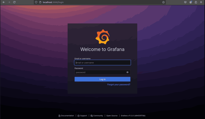 Access the Grafana web interface