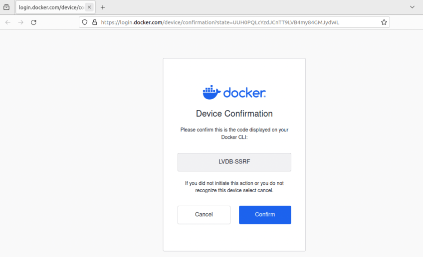 Docker login device confirmation