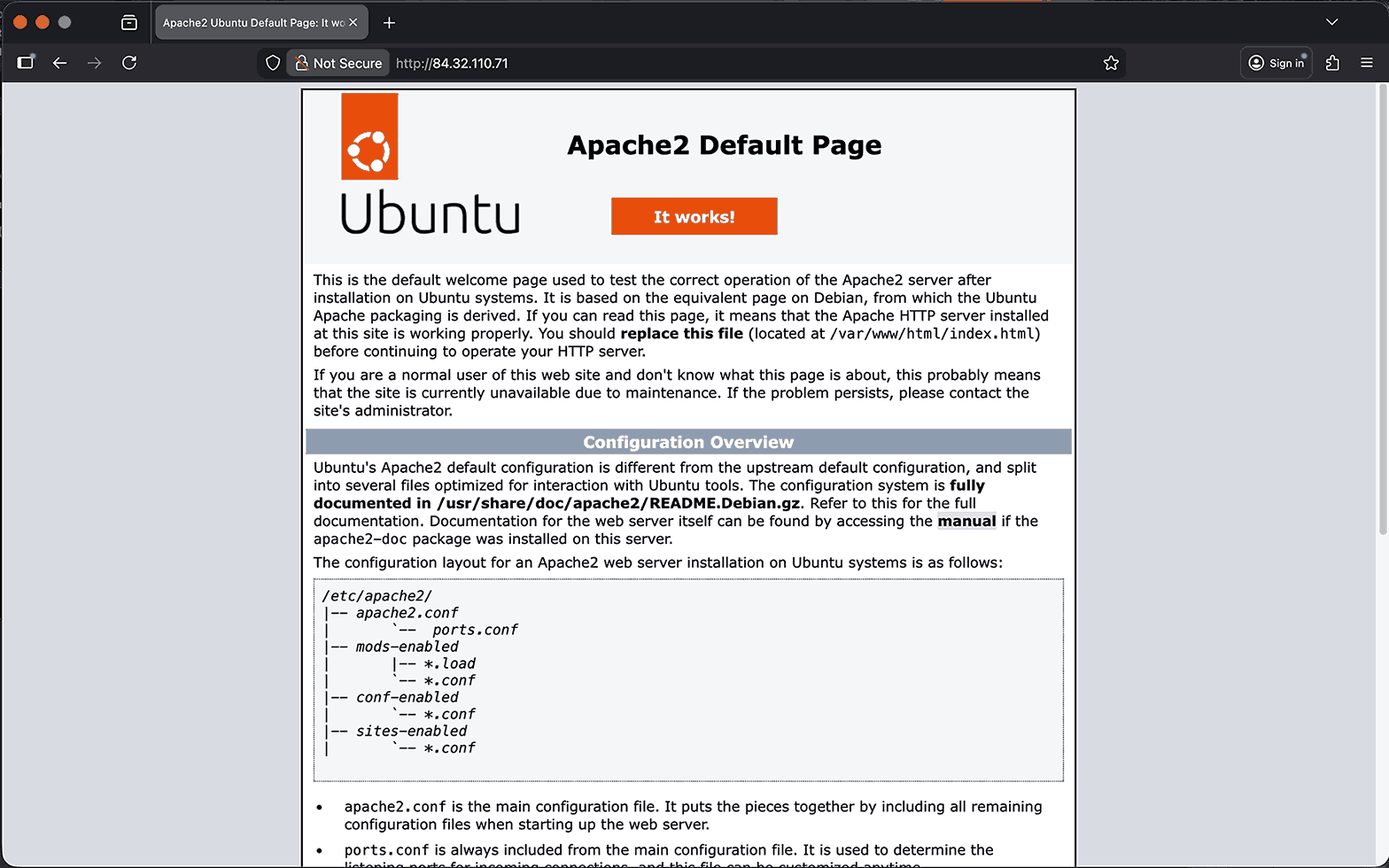 Apache 2 default welcome page