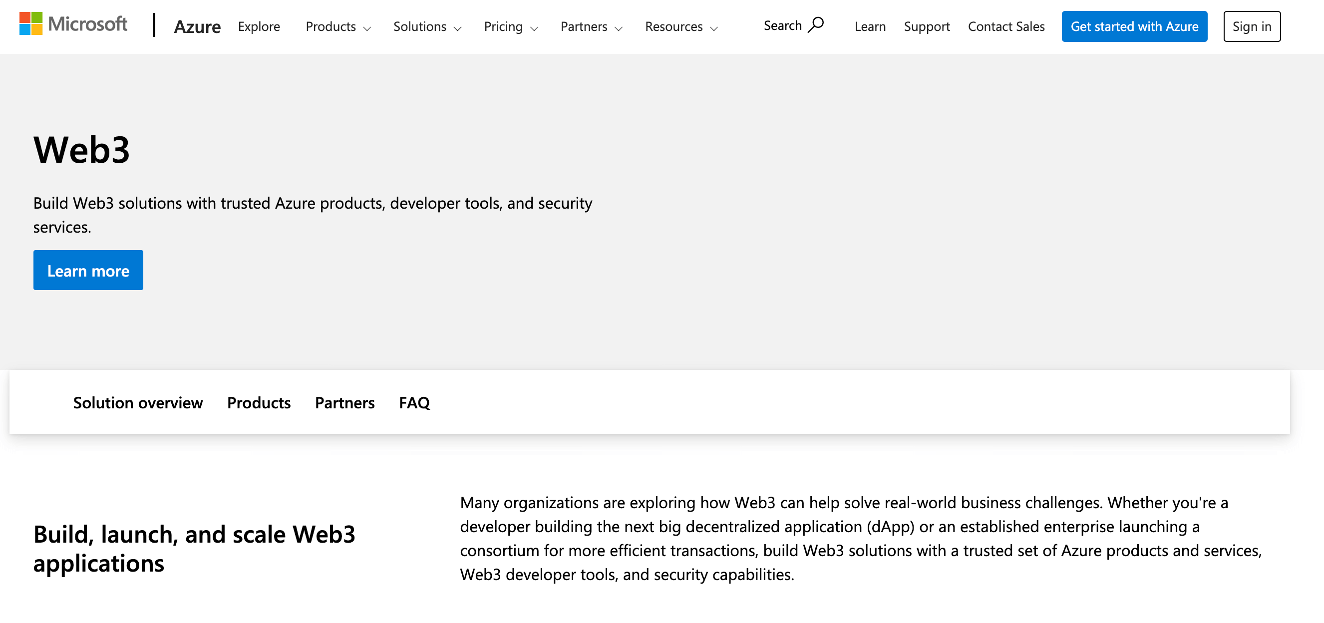 Azure website screenshot