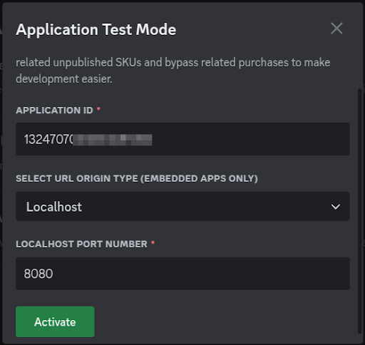 input developer mode credentials