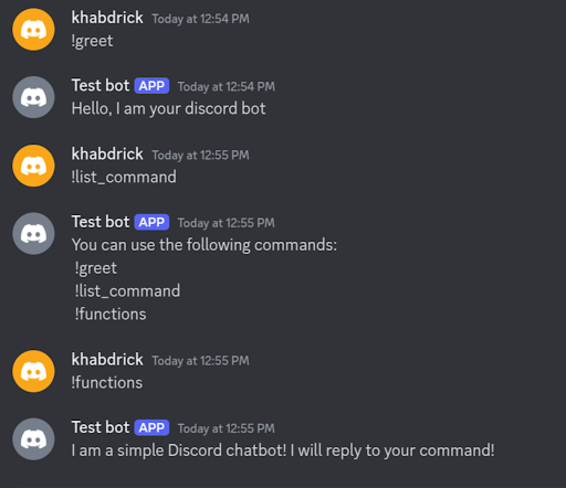 testing the bot on discord server