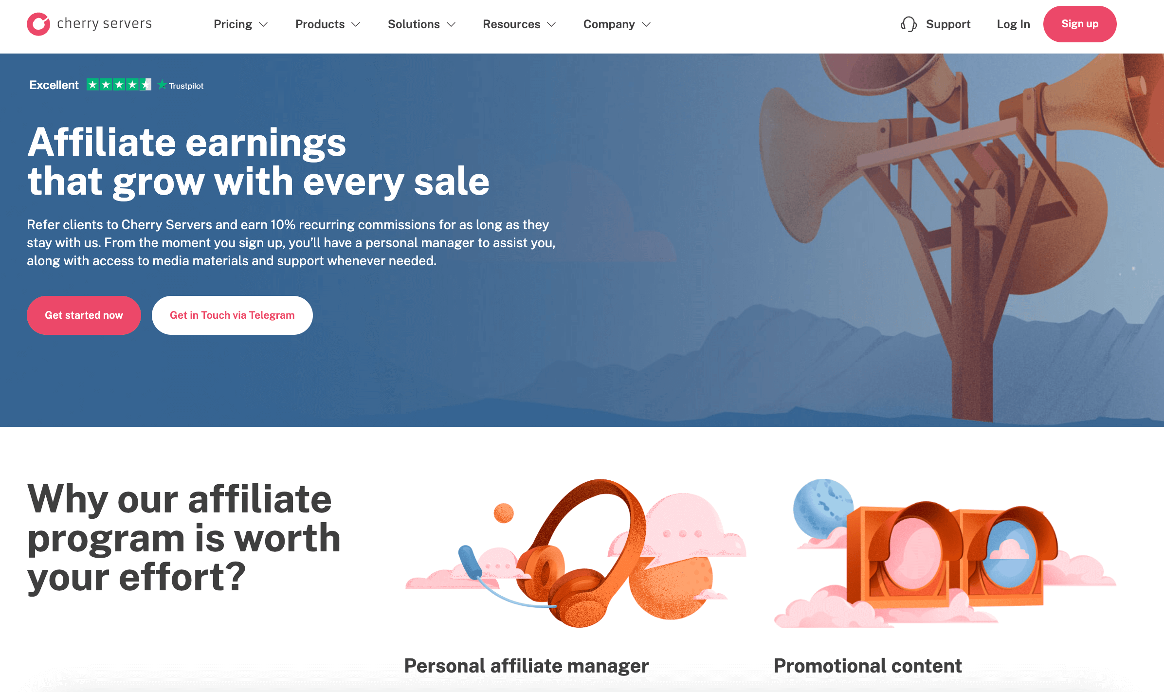 Cherry Servers affiliate program page screenshot