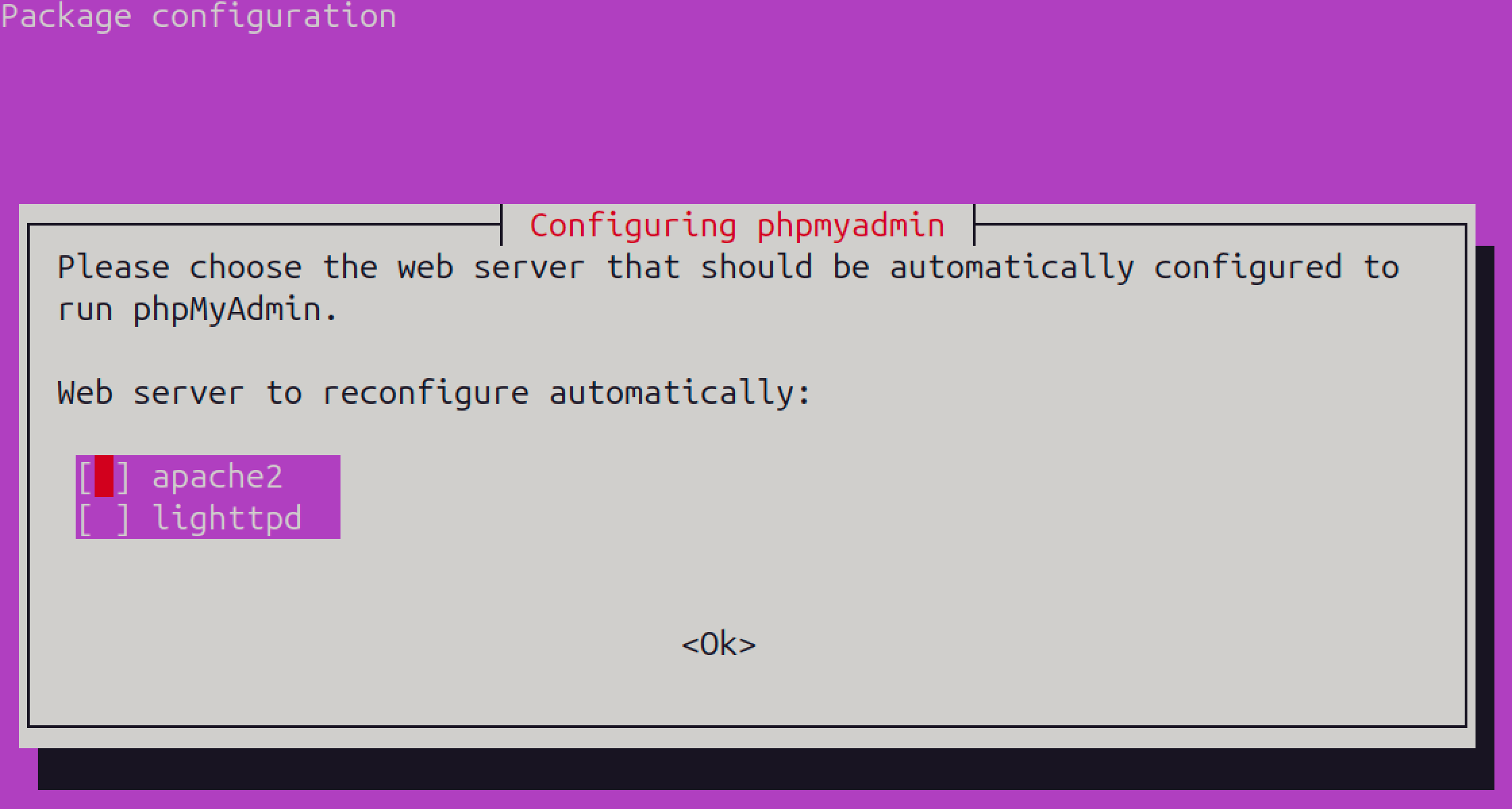 Configuring apache2 for phpmyadmin