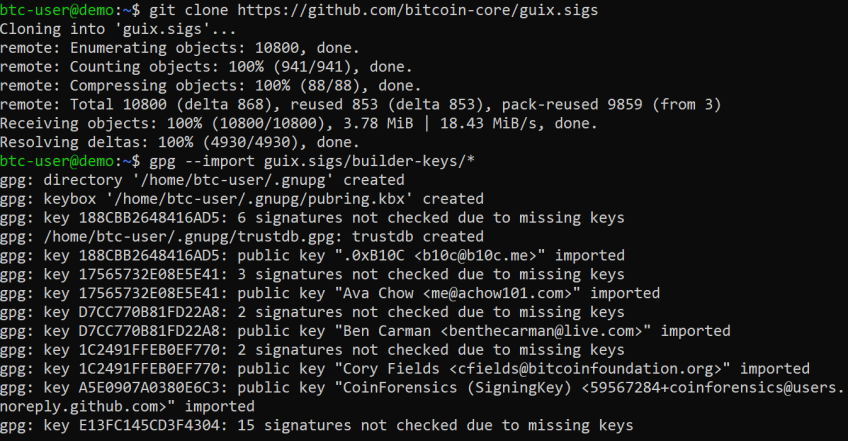 Clone public key repository and import keys