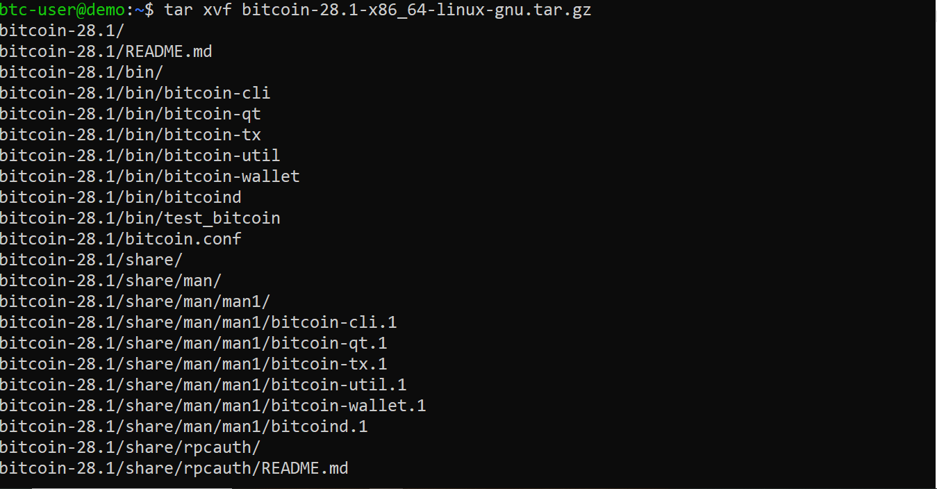 Extract Bitcoin core archive