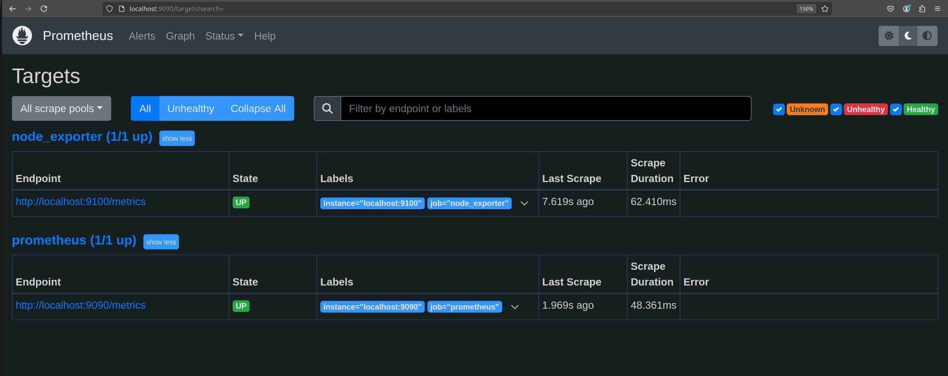 Prometheus and node exporter status