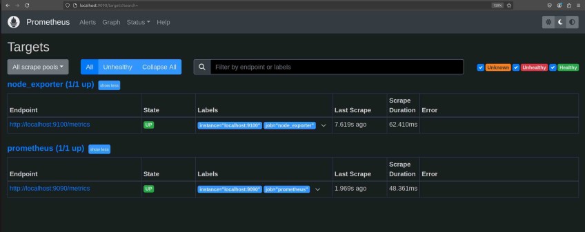Prometheus and node exporter status