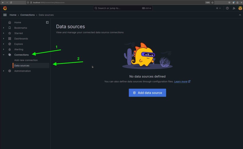 Grafana add data sources page