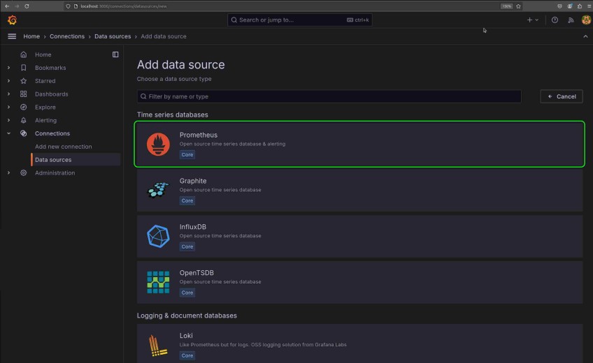 Add Prometheus data source page
