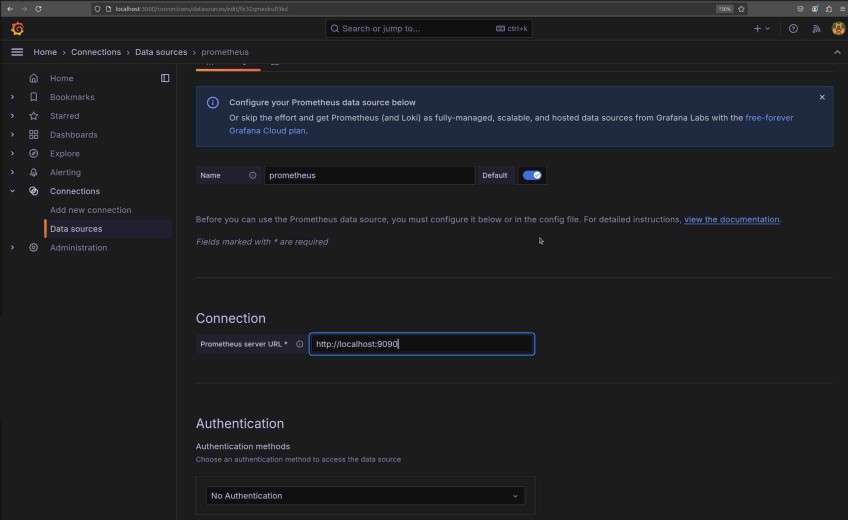 Add Prometheus as a data source form